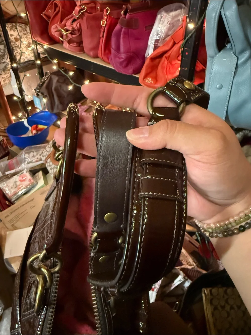 Coach Francine Legacy Patent Leather Satchel Bag - Brown